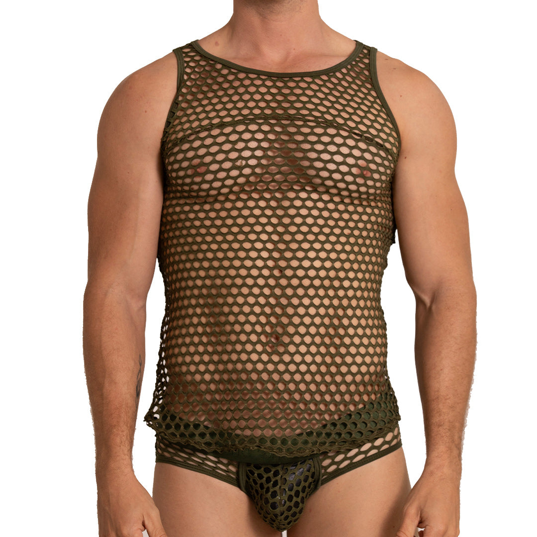HOLE GREEN TANK - Sexy men's green t-shirt, sleeveless shirt