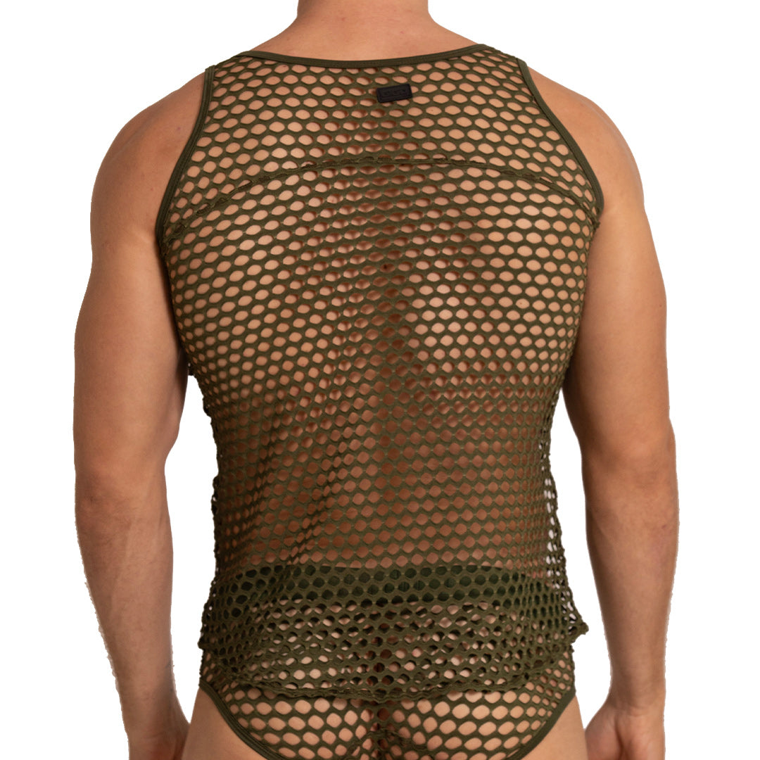 HOLE GREEN TANK - Sexy men's green t-shirt, sleeveless shirt