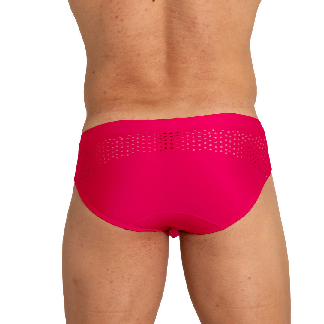 HOLE RED SWIM BRIEF - Red swimsuit for men with holes