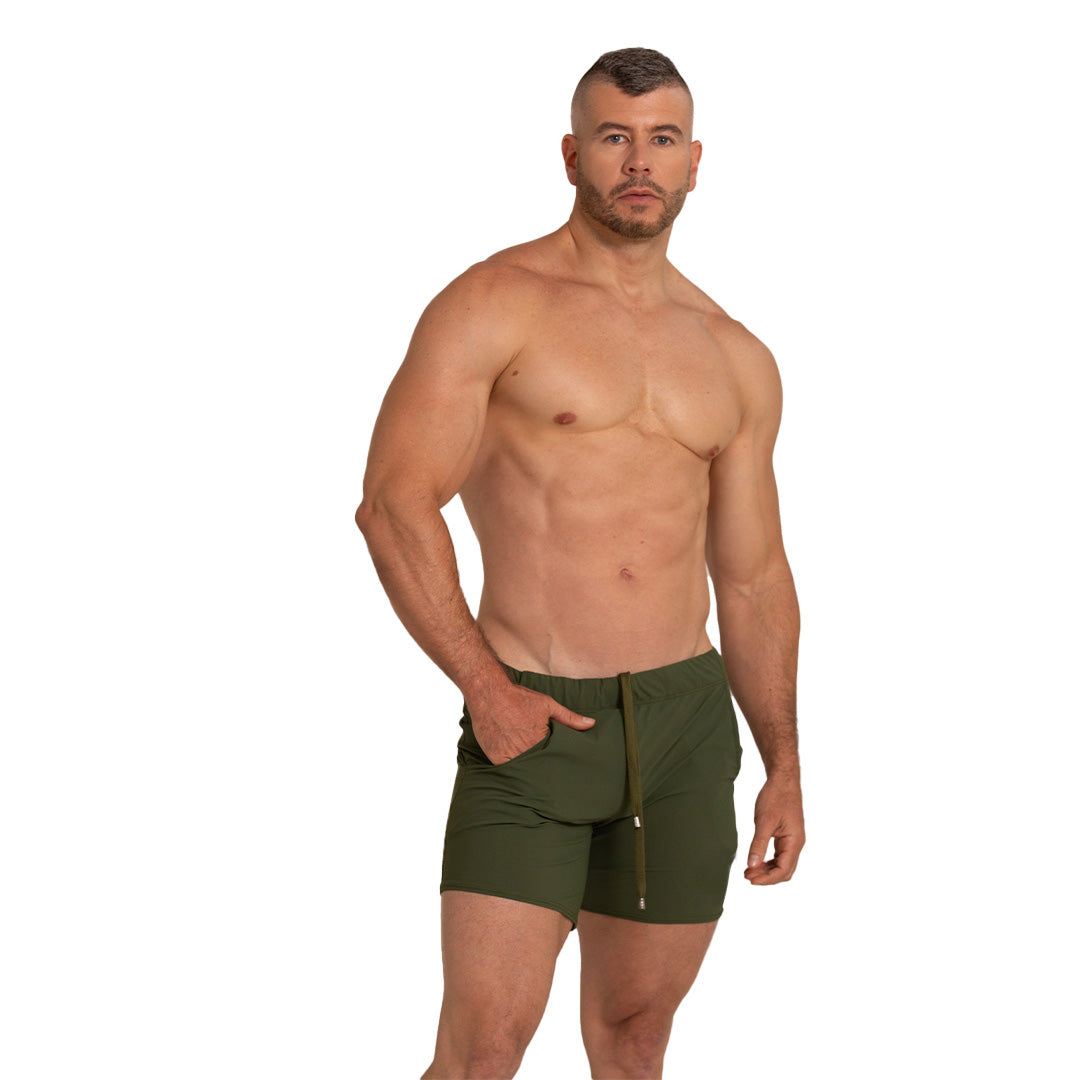 LETTERS GREEN BEACHWEAR - Men's green swim trunks, beach trunks