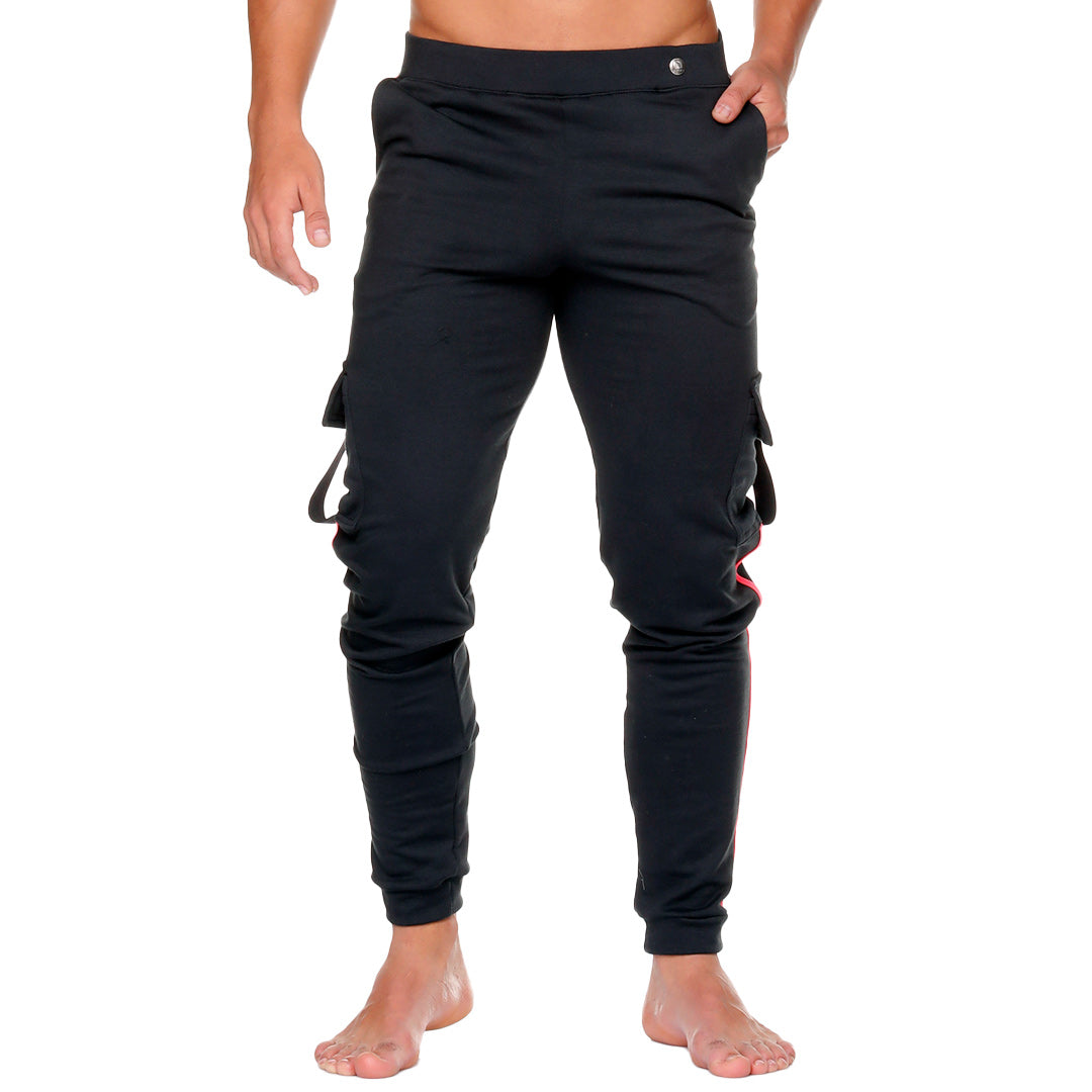 MEDIEVAL CANDY SPORTPANTS - Men's black sport pants with pink stripes