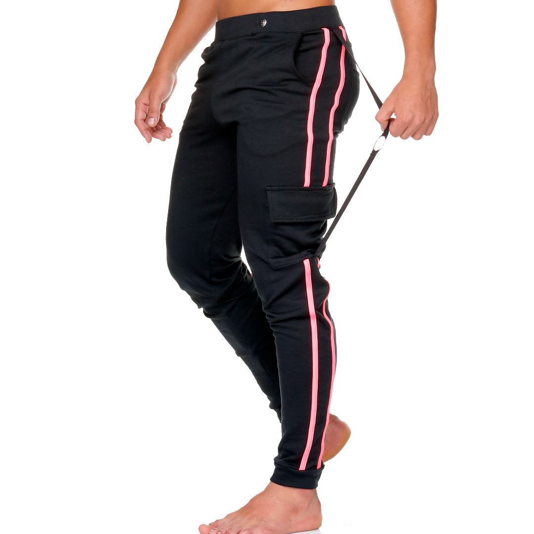 MEDIEVAL CANDY SPORTPANTS - Men's black sport pants with pink stripes