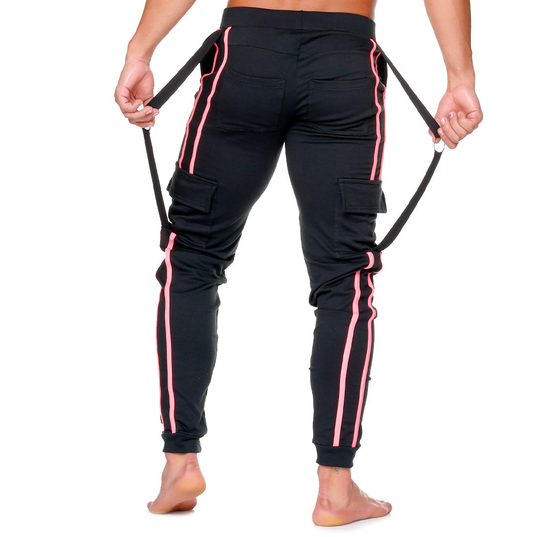 MEDIEVAL CANDY SPORTPANTS - Men's black sport pants with pink stripes