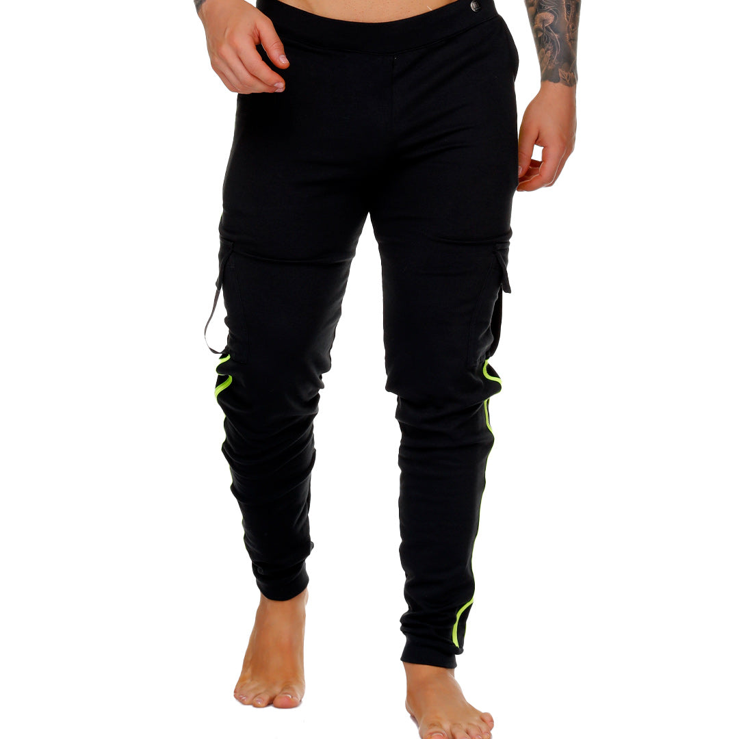 MEDIEVAL YELLOW SPORTPANTS - Men's black sport pants with yellow stripes