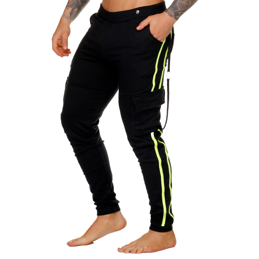 MEDIEVAL YELLOW SPORTPANTS - Men's black sport pants with yellow stripes