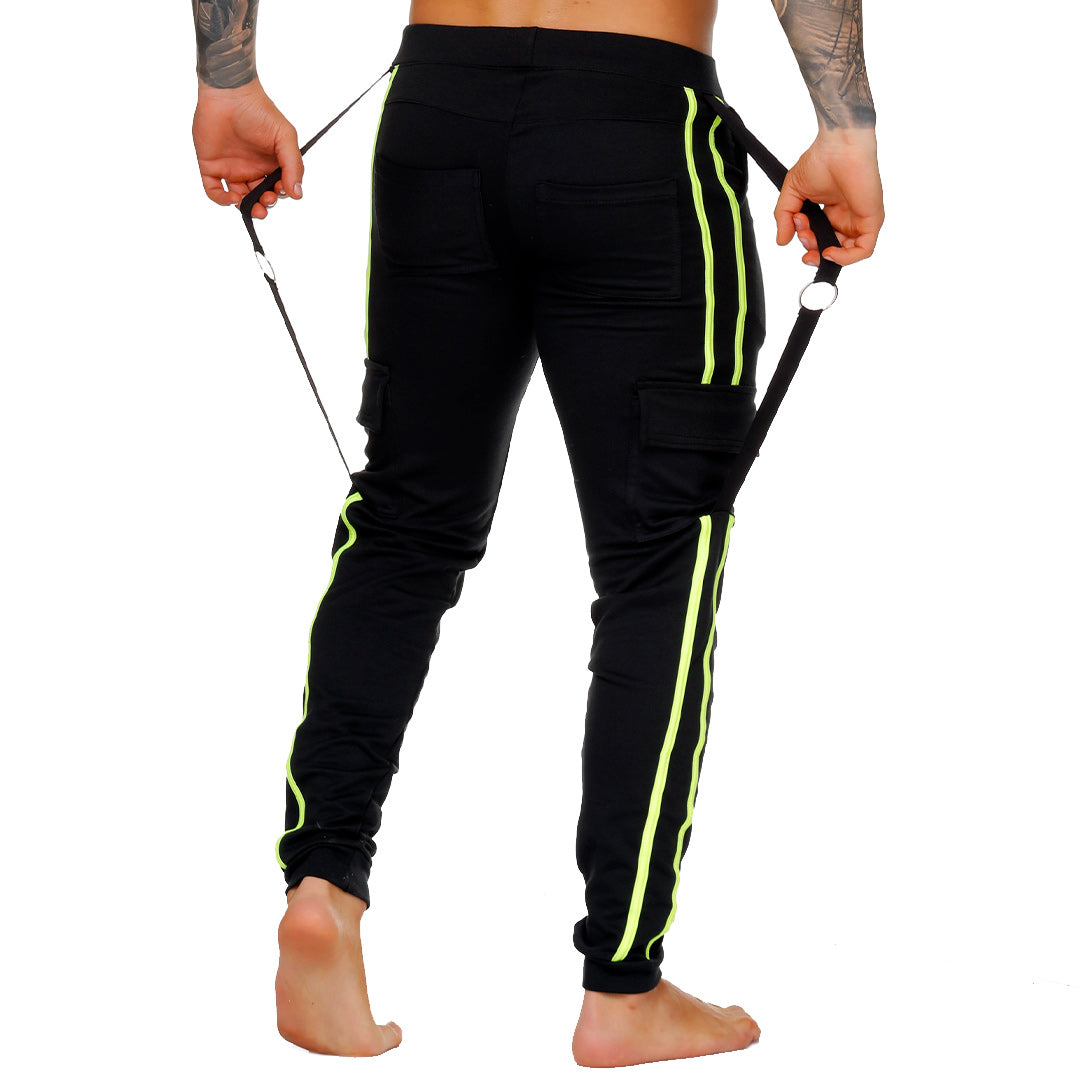 MEDIEVAL YELLOW SPORTPANTS - Men's black sport pants with yellow stripes