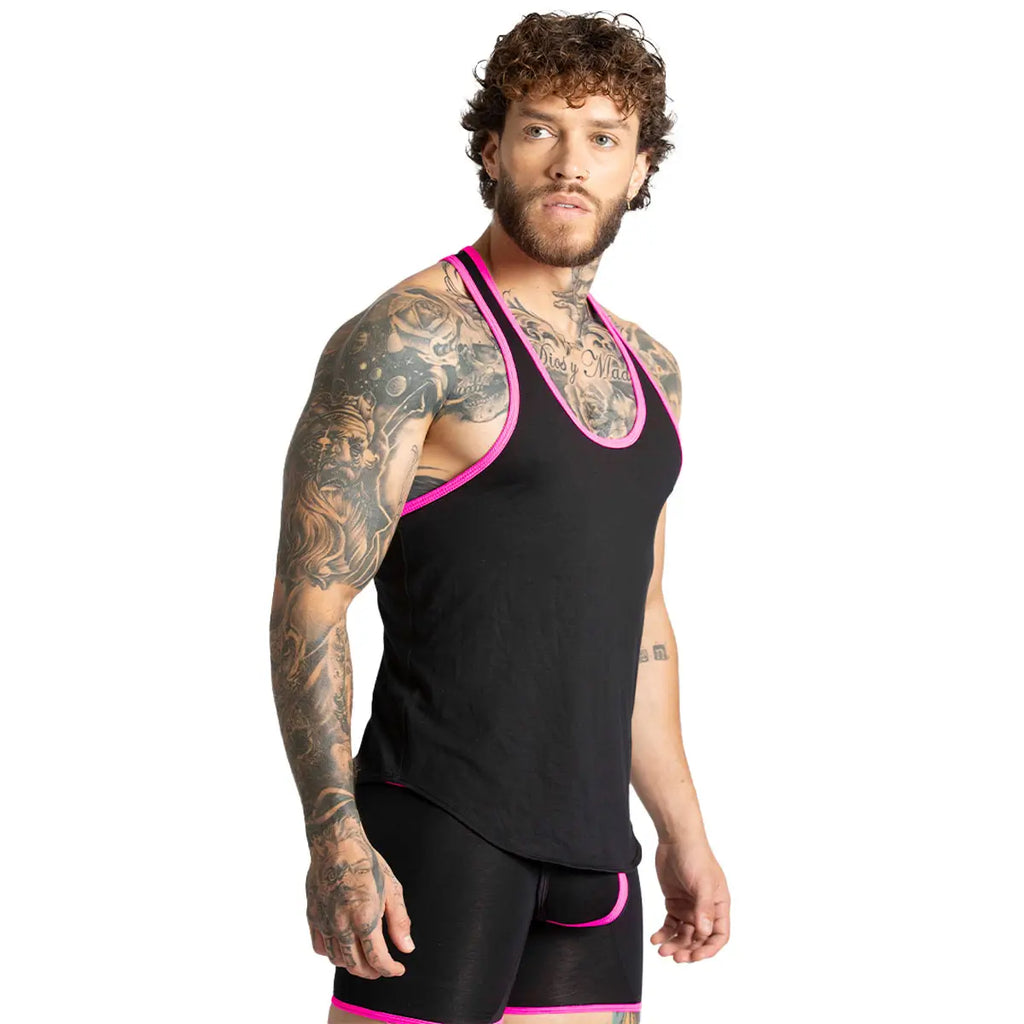 MISTY FUCSHIA TANK - Sexy men's black t-shirt, sleeveless shirt