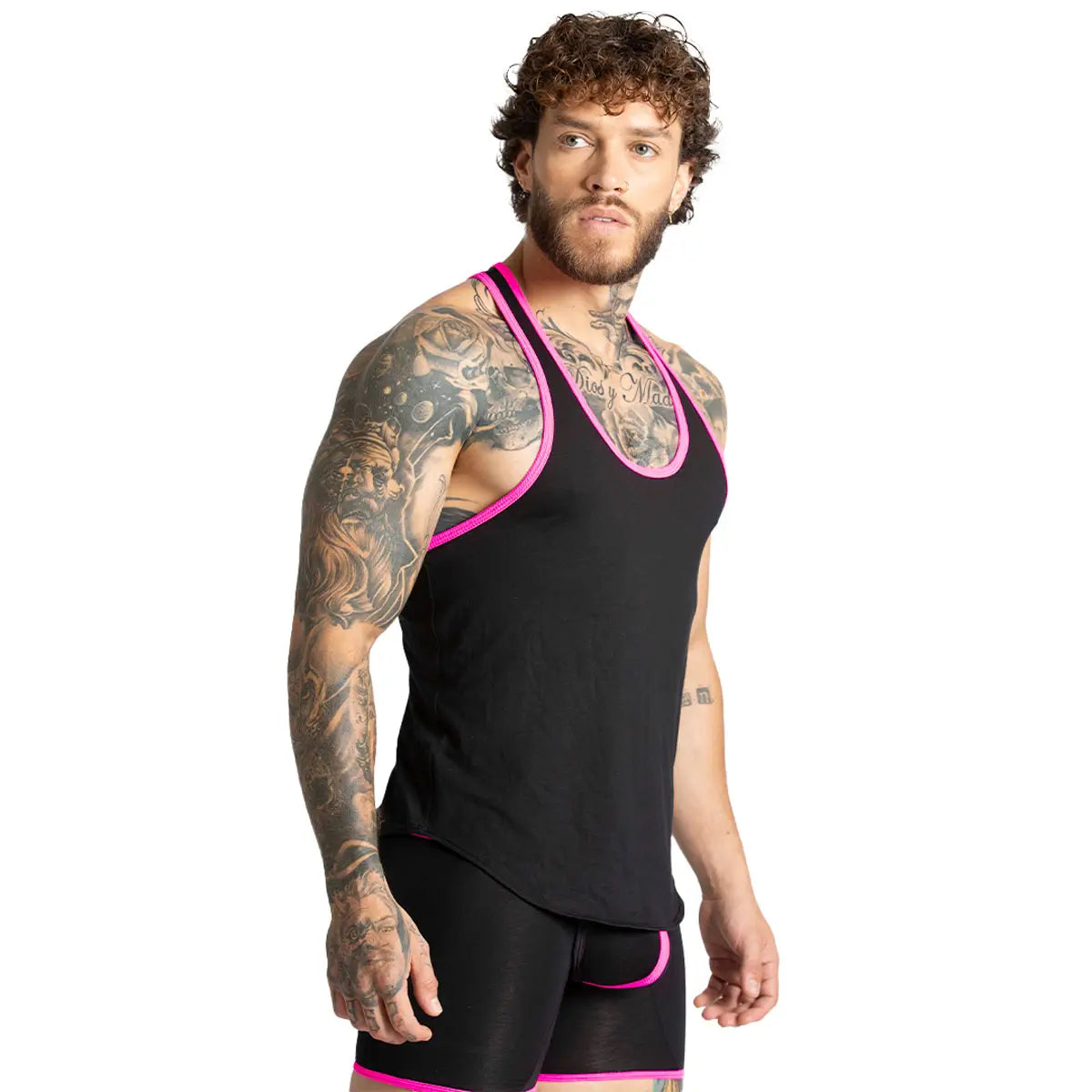 MISTY FUCSHIA TANK - Sexy men's black t-shirt, sleeveless shirt