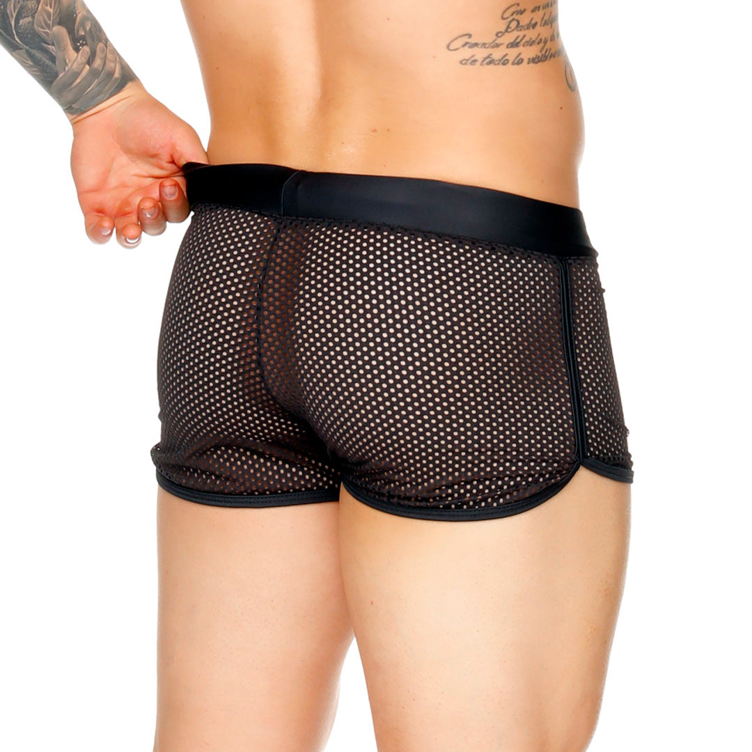 MOROCCO BLACK HOTSHORT - Sexy black mesh shorts for men