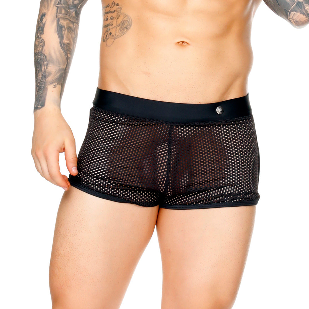 MOROCCO BLACK HOTSHORT - Sexy black mesh shorts for men
