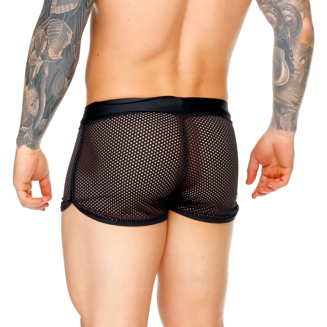MOROCCO BLACK HOTSHORT - Sexy black mesh shorts for men