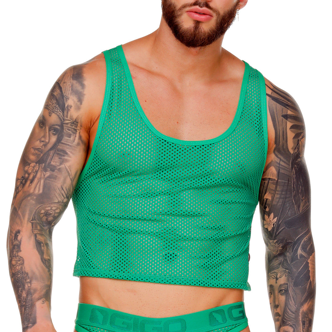 MOROCCO GREEN CROOP TOP - Sexy green mesh croop top for men, men's shirt