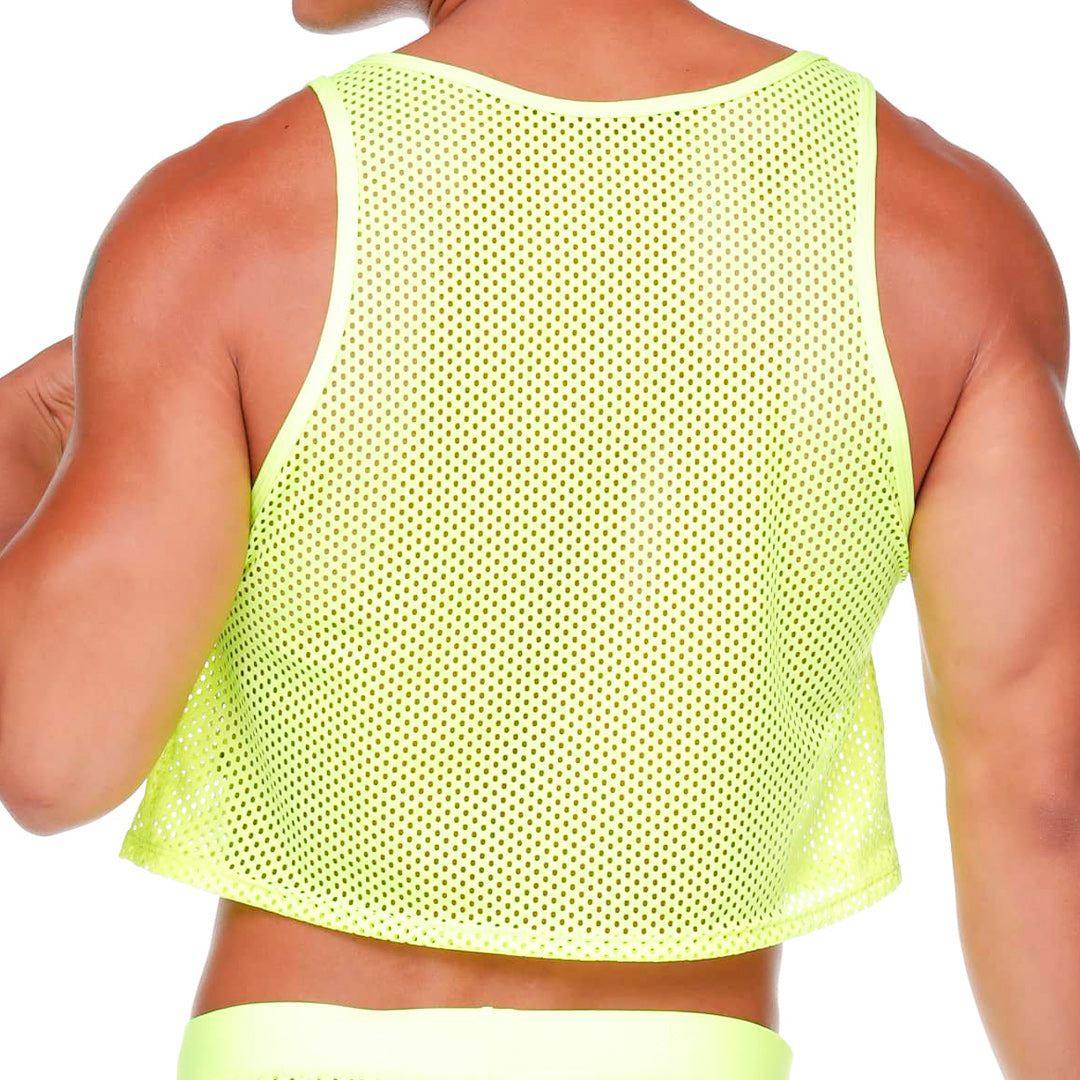 MOROCCO YELLOW CROOP TOP - Sexy Fluorescent yellow mesh croop top for men, men's shirt