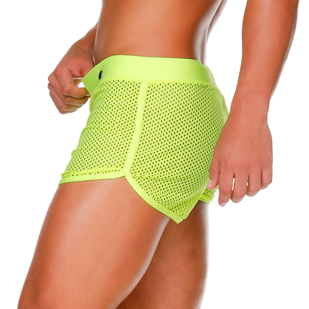MOROCCO YELLOW HOTSHORT - Sexy Fluorescent yellow mesh shorts for men