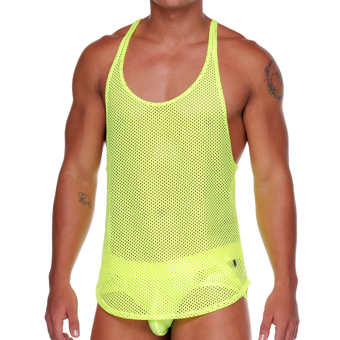 MOROCCO YELLOW TANK - Sexy fluorecent yellow t-shirt for men, sleeveless t-shirt