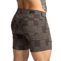 Black and white houndstooth patterned gigo mountain brown short with branded waistband label in cotton blend fabric