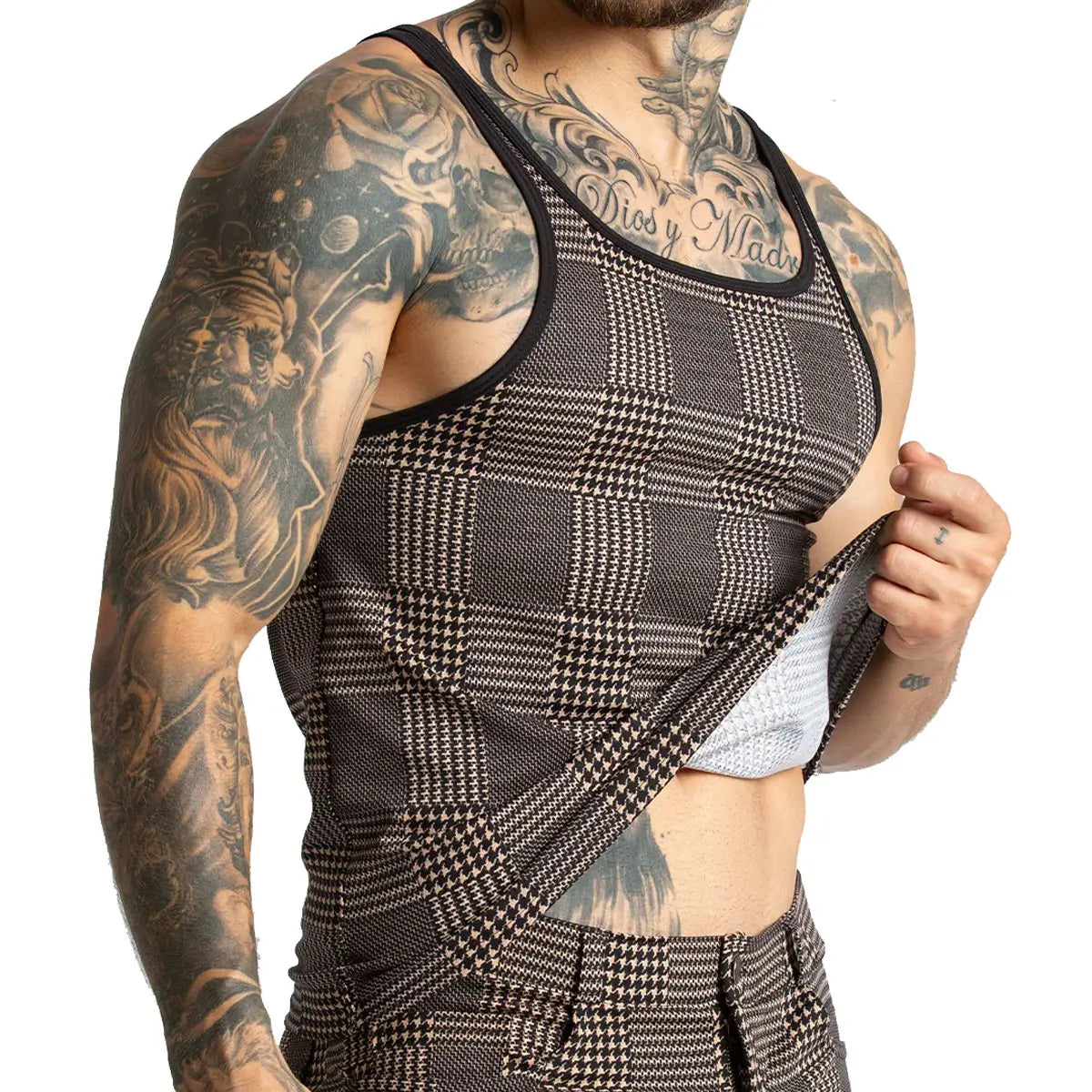MOUNTAIN BROWN TANK - Sexy playera en cuadros para hombre, camisilla sin mangas
