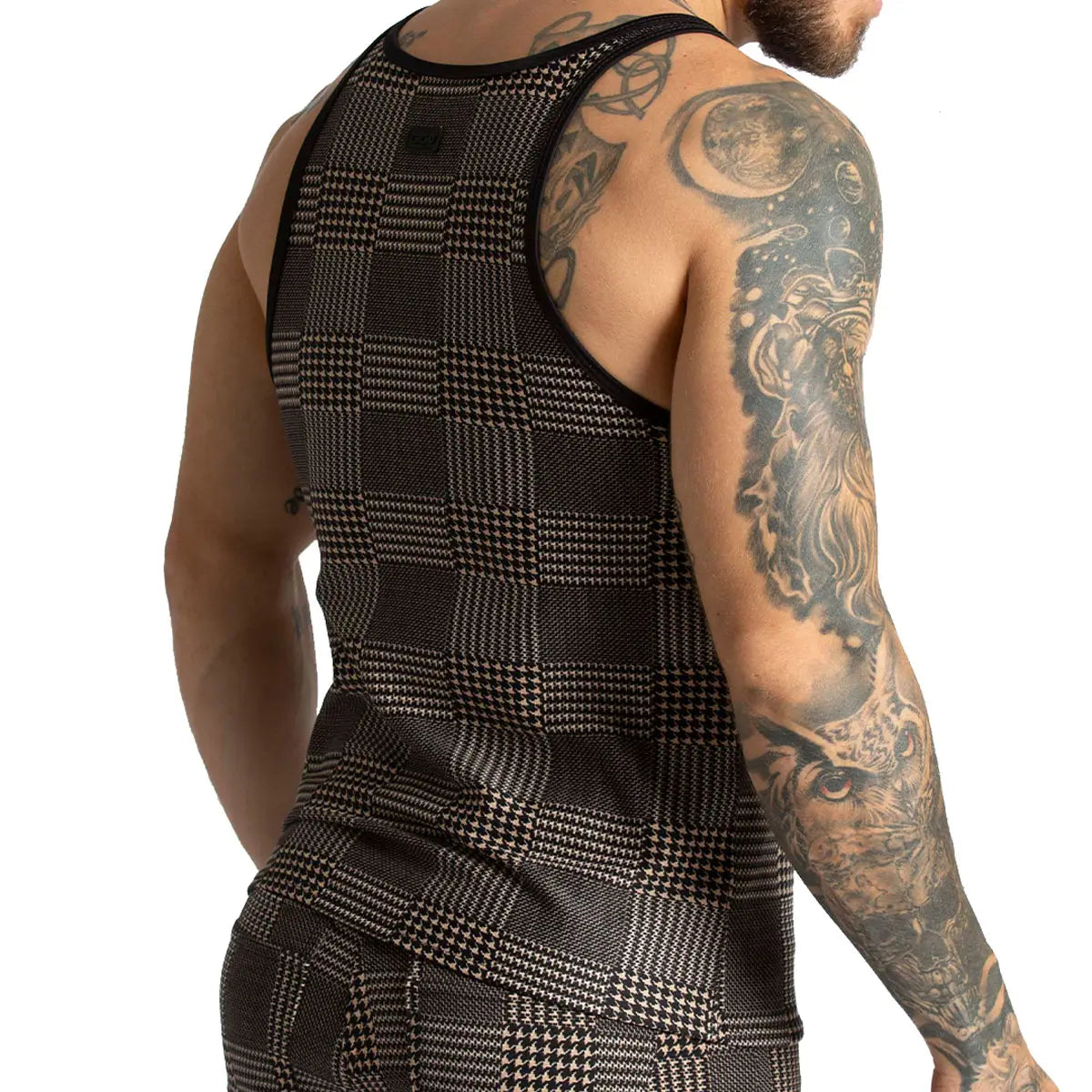 MOUNTAIN BROWN TANK - Sexy playera en cuadros para hombre, camisilla sin mangas