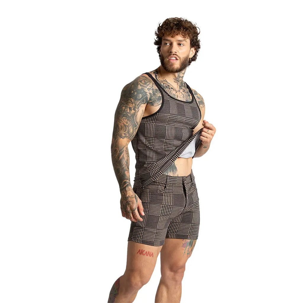 MOUNTAIN BROWN TANK - Sexy playera en cuadros para hombre, camisilla sin mangas