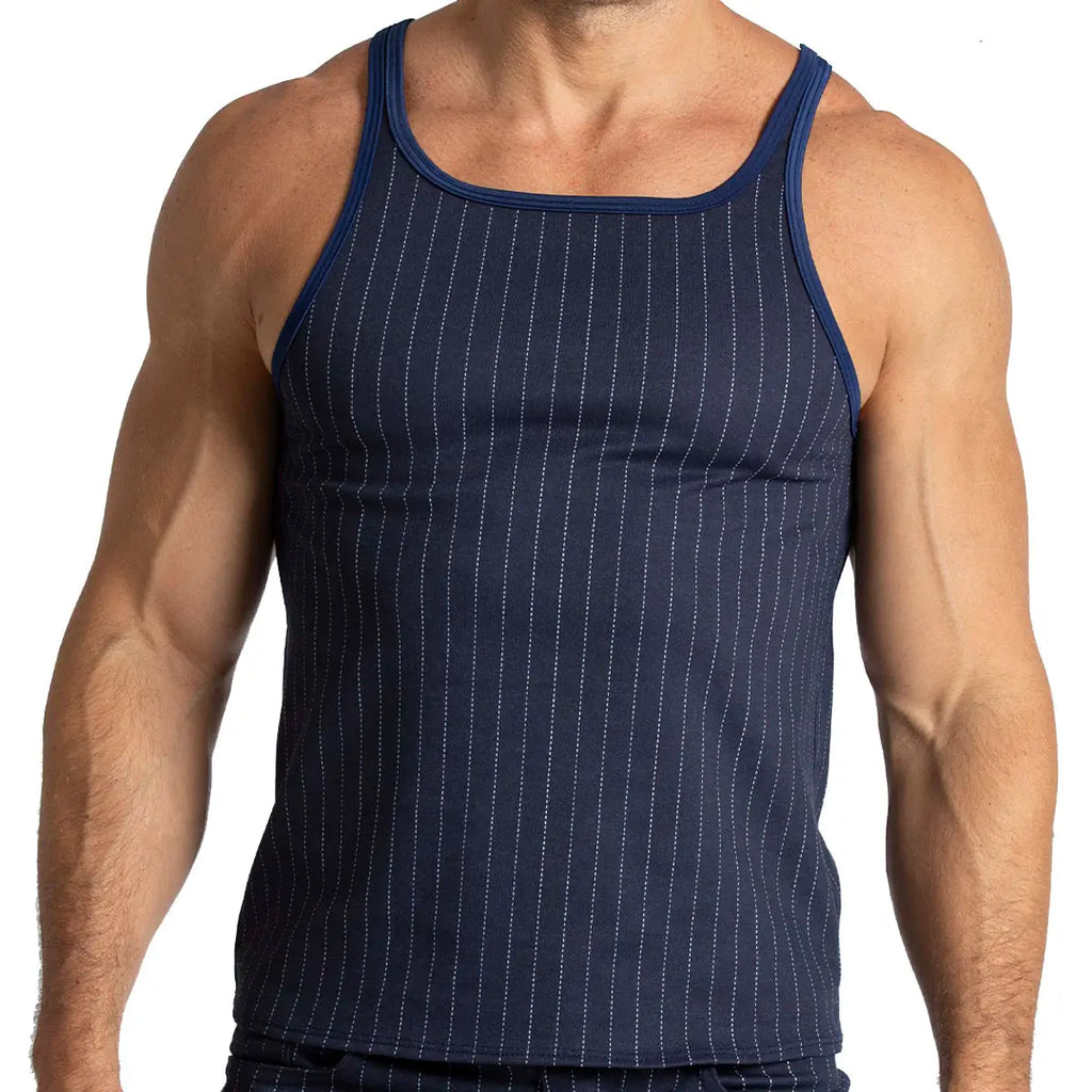 MOUNTAIN LINE TANK - Sexy blue t-shirt for men, sleeveless t-shirt