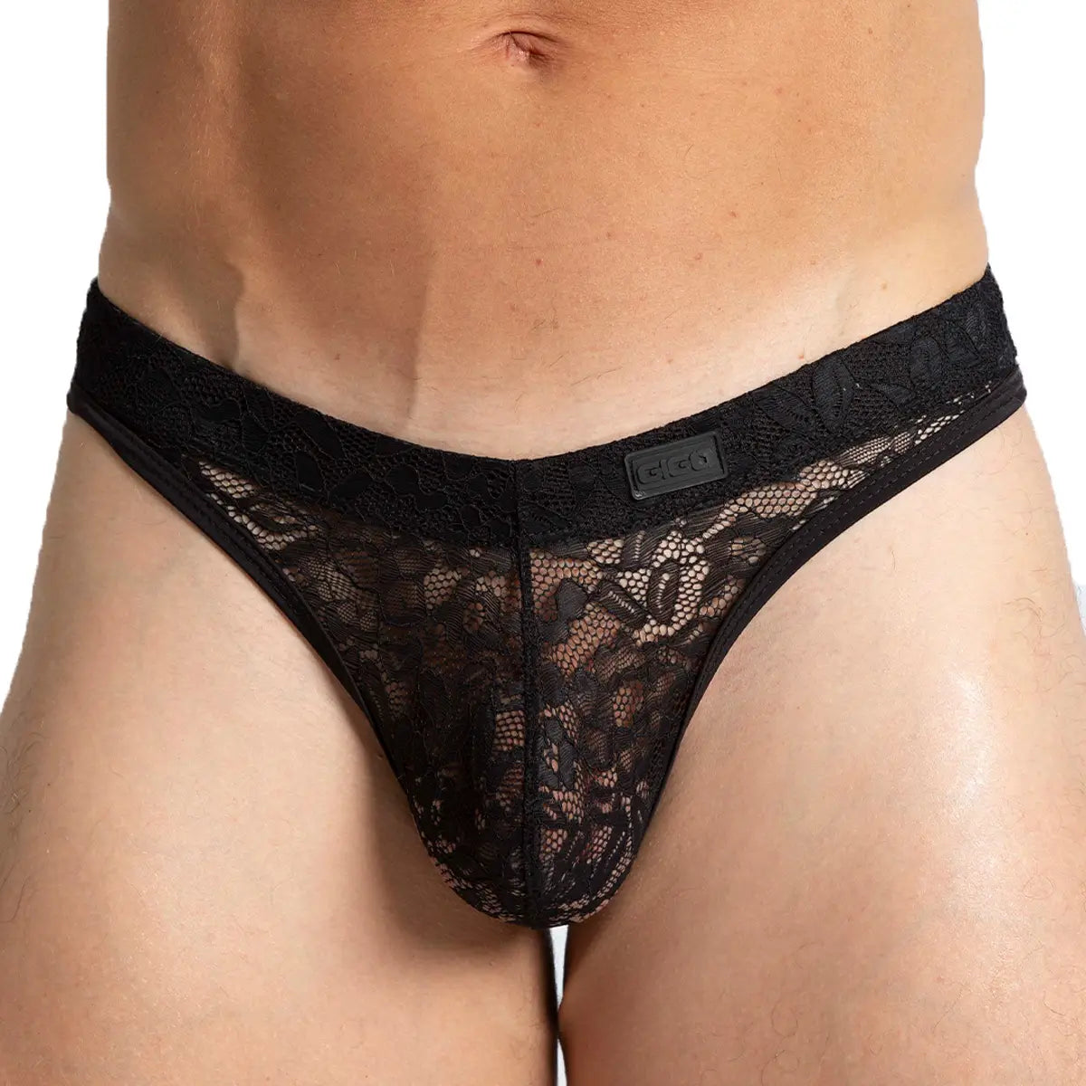 PARADISE BLACK GSTRING - Sexy black thong in lace for men with a cup that allows enhancement