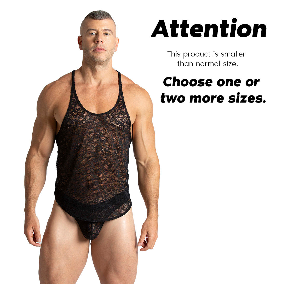 PARADISE BLACK TANK - Sexy black lace t-shirt for men, sleeveless chemise
