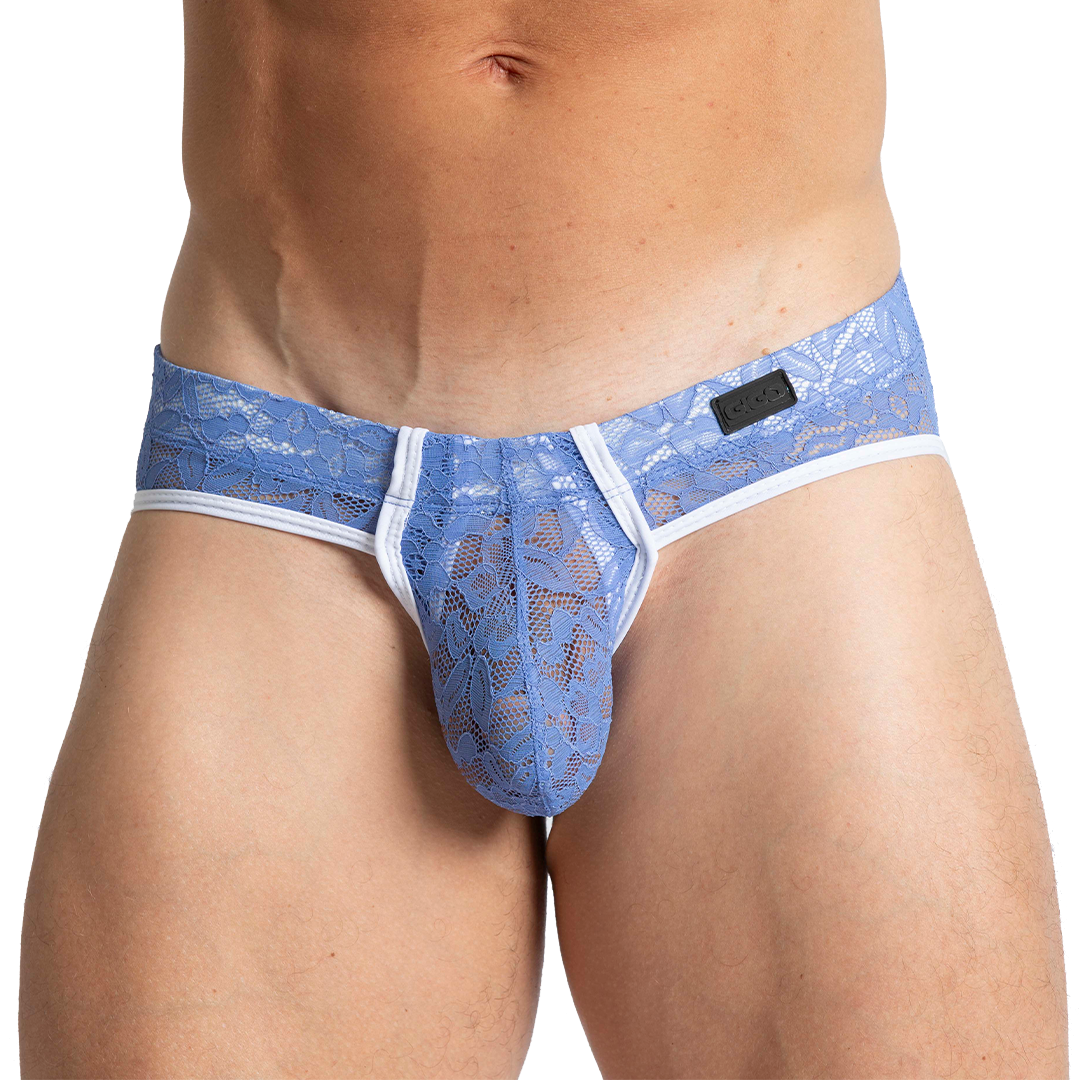 PARADISE BLUE BRIEF JOCK - Men's underwear in blue lace, sexy men's jockstrap with cup for enhancement