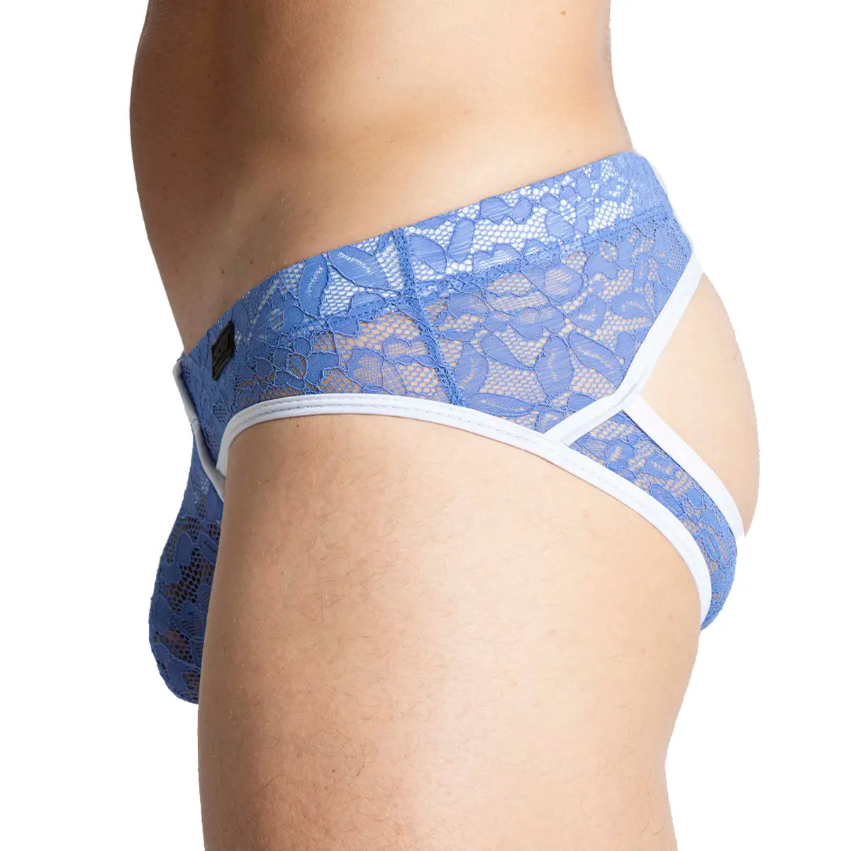 PARADISE BLUE BRIEF JOCK - Men's underwear in blue lace, sexy men's jockstrap with cup for enhancement