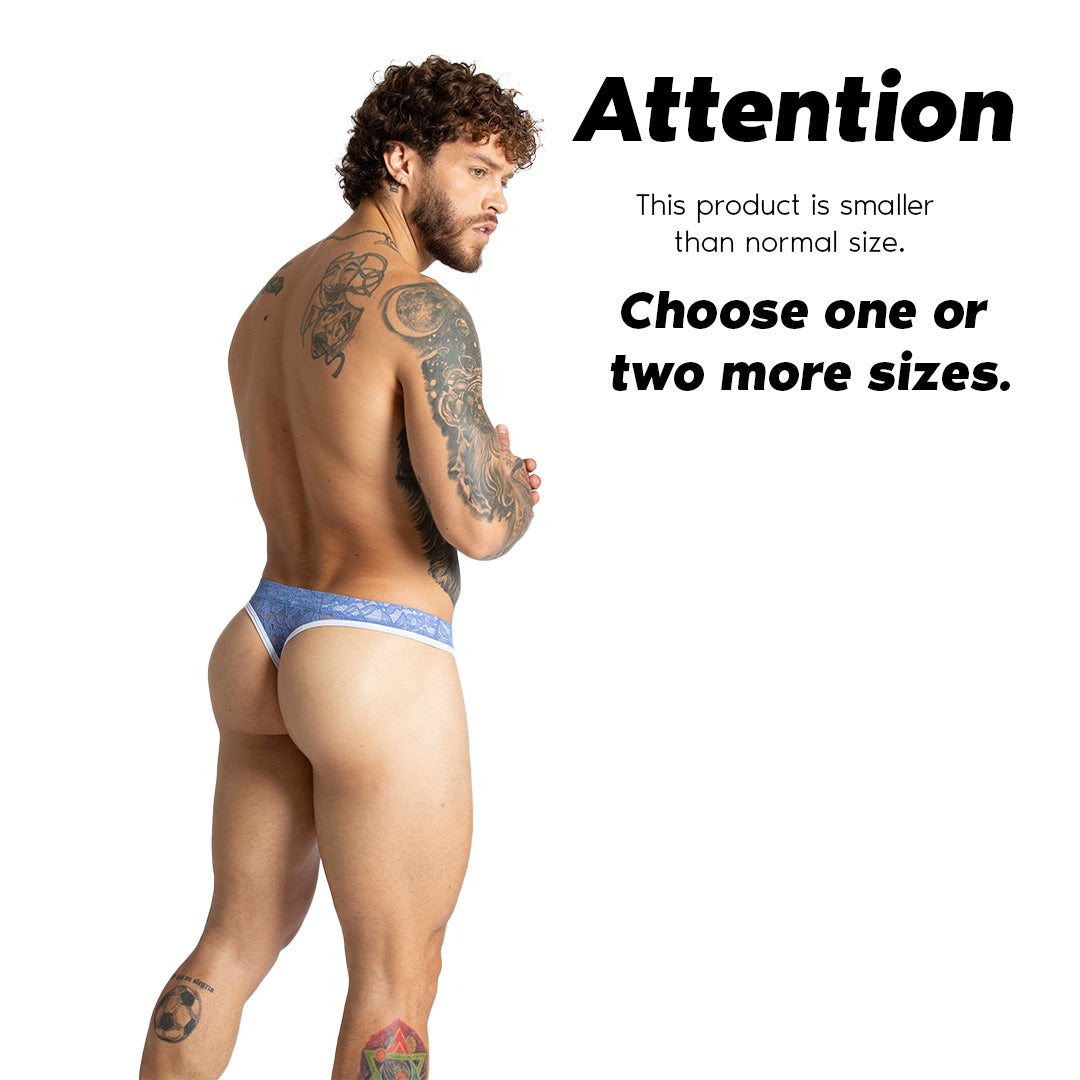 PARADISE BLUE GSTRING - Sexy blue thong in lace for men with a cup that allows enhancement