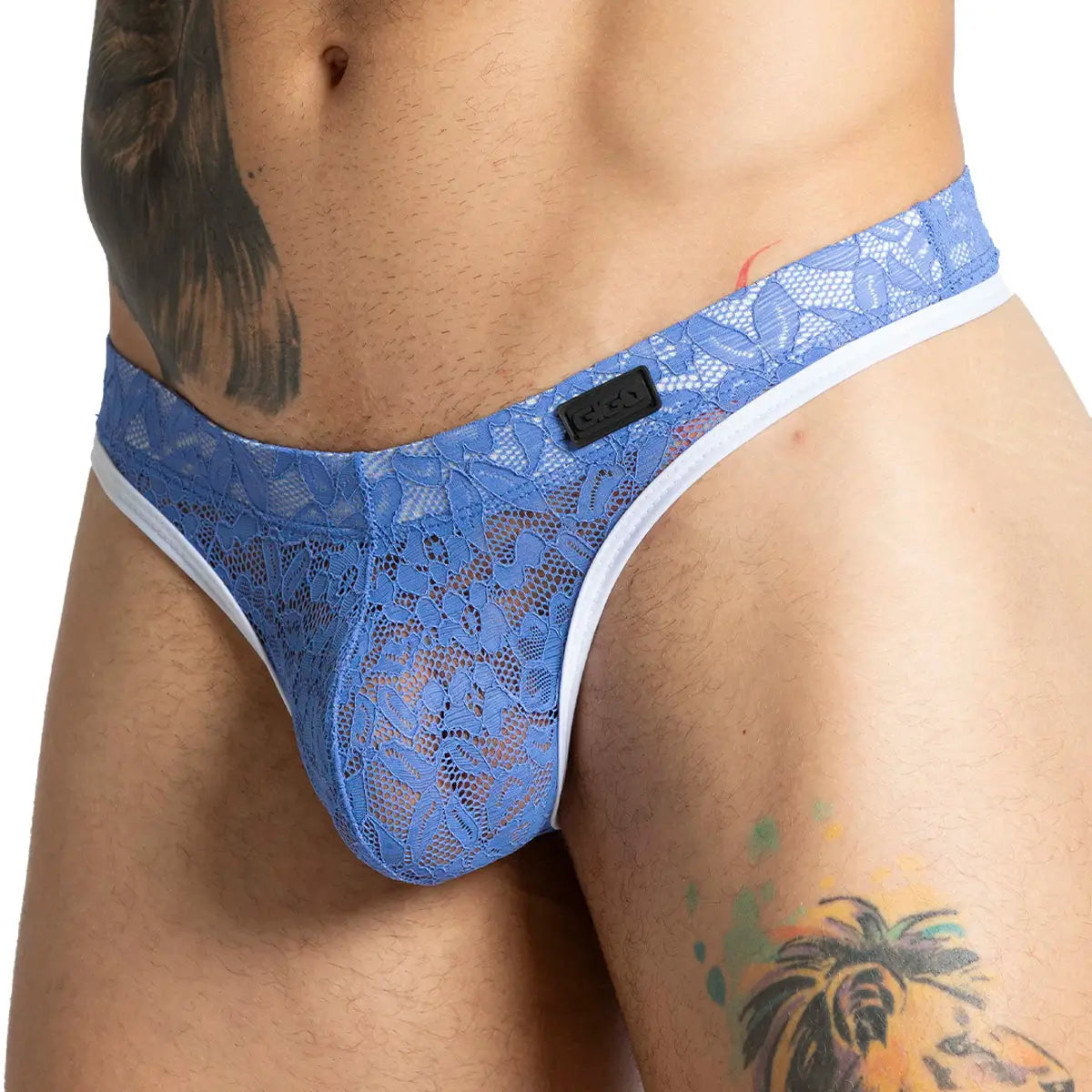 PARADISE BLUE GSTRING - Sexy blue thong in lace for men with a cup that allows enhancement