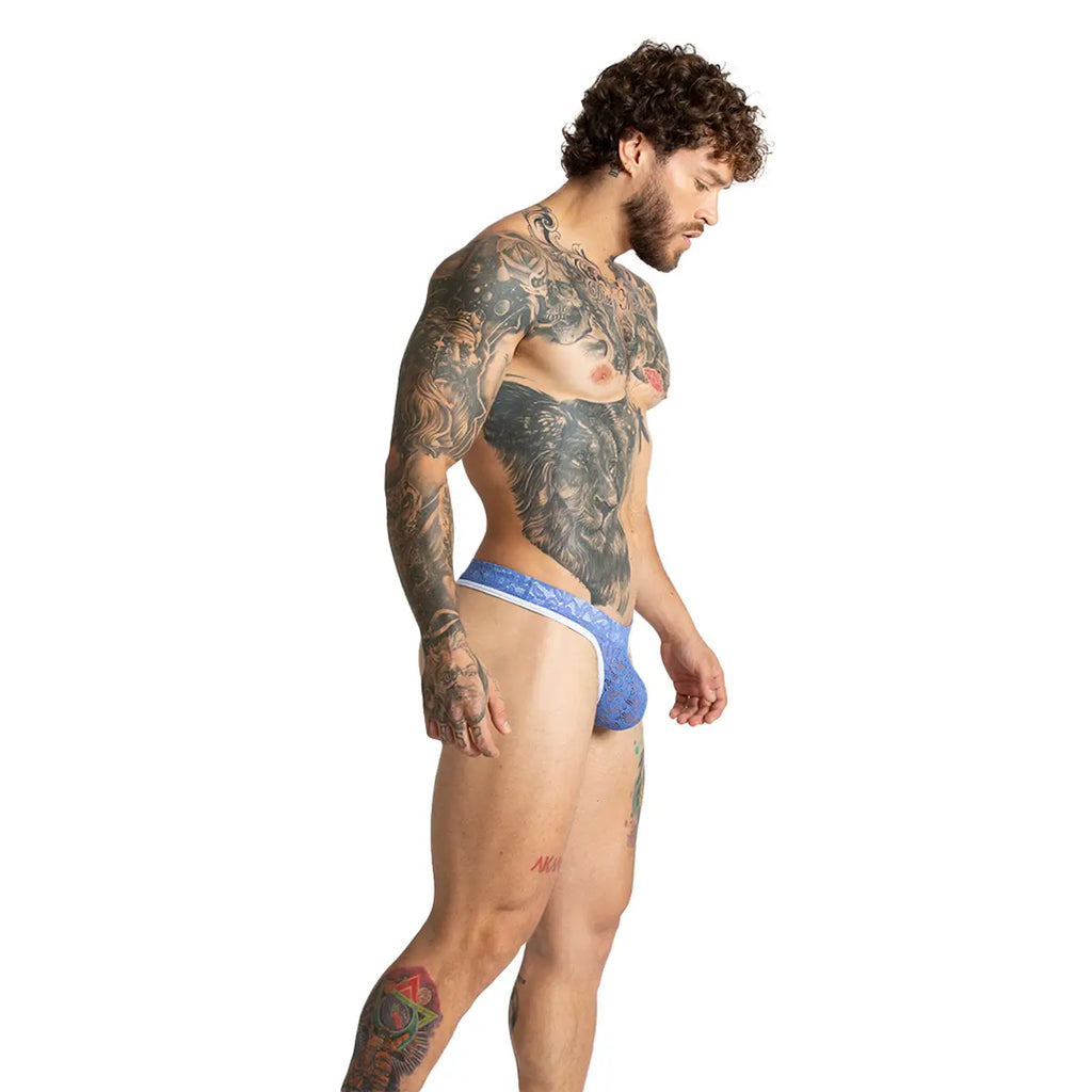 PARADISE BLUE GSTRING - Sexy blue thong in lace for men with a cup that allows enhancement