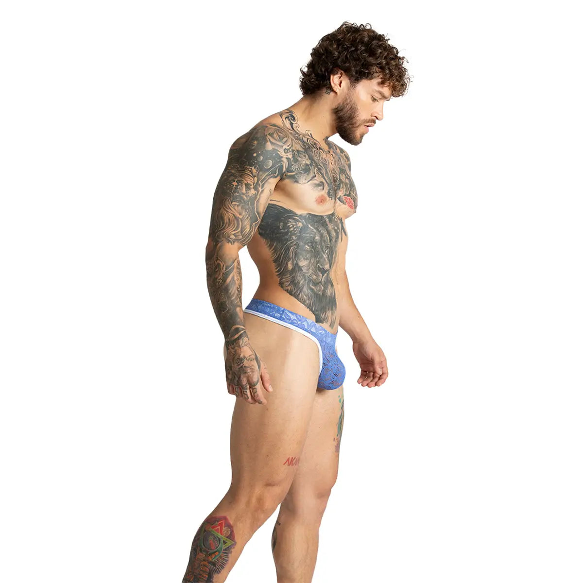 PARADISE BLUE GSTRING - Sexy blue thong in lace for men with a cup that allows enhancement