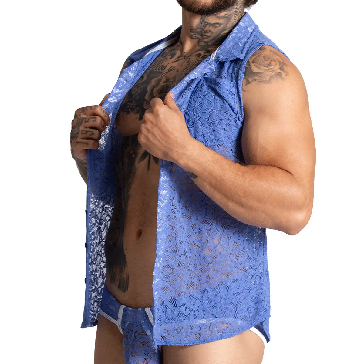 PARADISE BLUE SHIRT - Men's Blue Lace Shirt, Guayabera Shirt, Beach Shirt, Beach Shirt