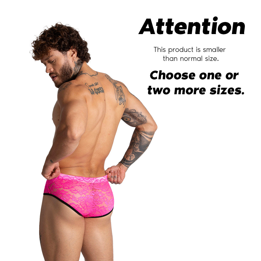 PARADISE FUCSHIA BRIEF - Men's underwear in fuchsia lace with cup that allows for enhancement