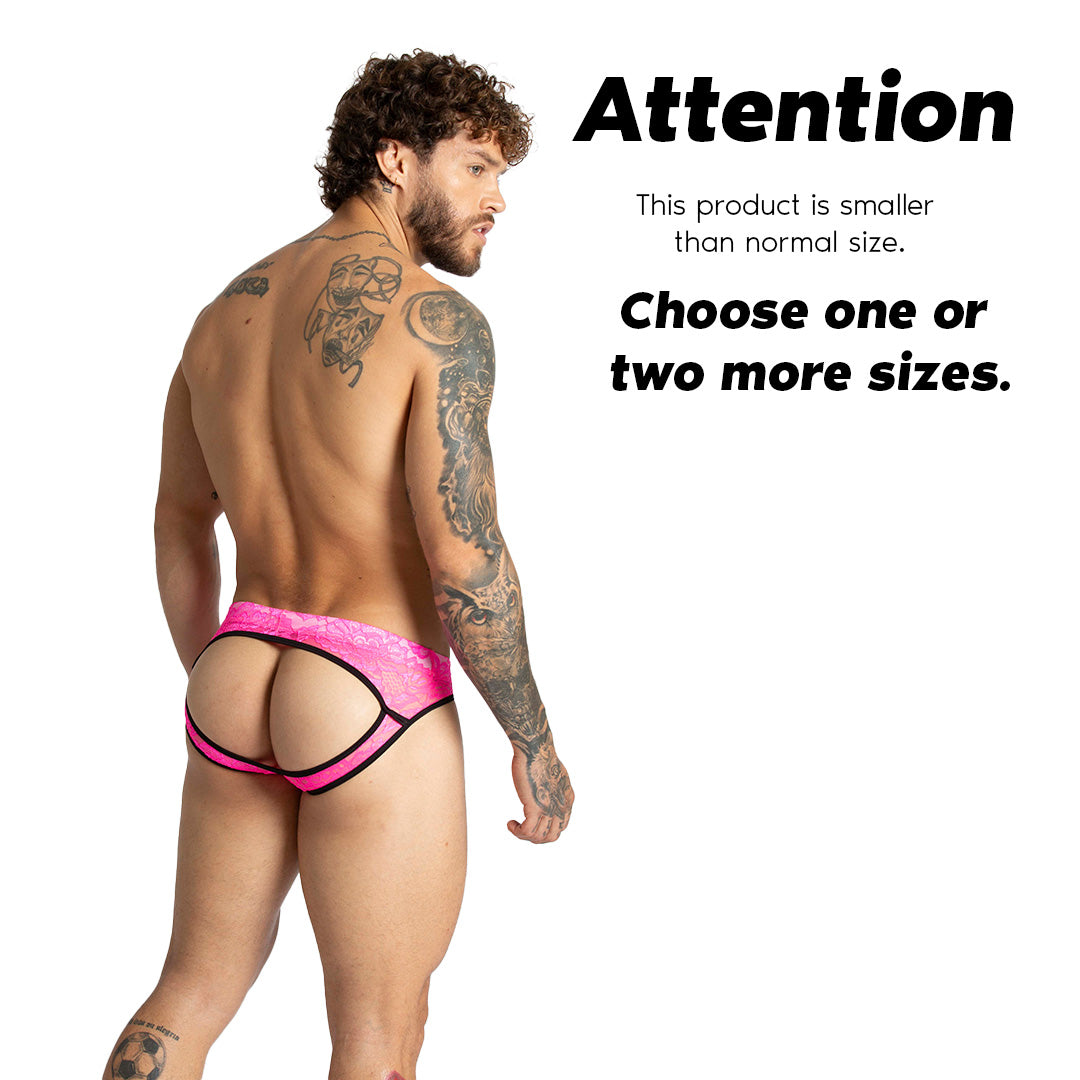 PARADISE FUCSHIA BRIEF JOCK - Men's underwear in fucshia lace, sexy men's jockstrap with cup for enhancement