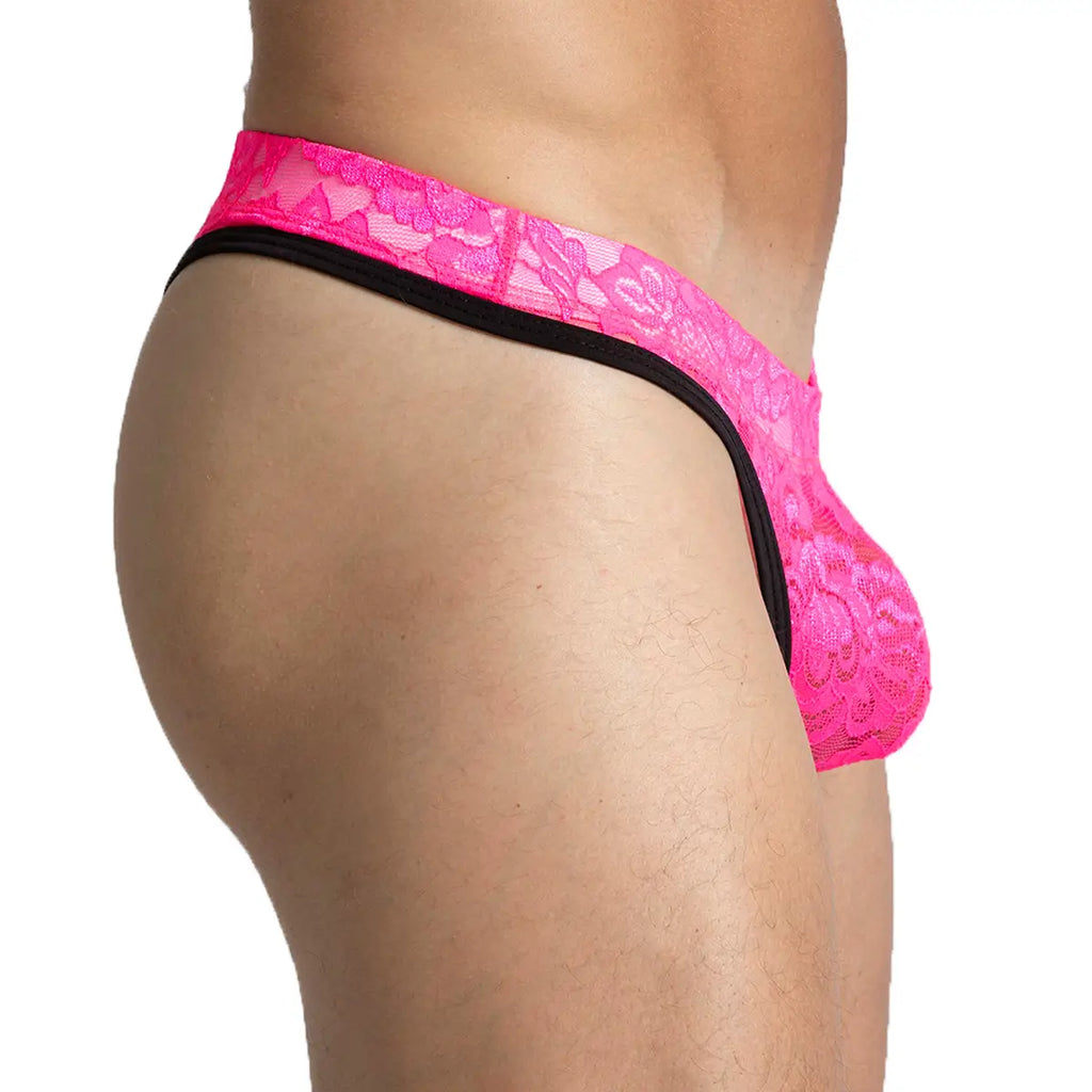 PARADISE FUCSHIA GSTRING - Sexy fucshia thong in lace for men with a cup that allows enhancement