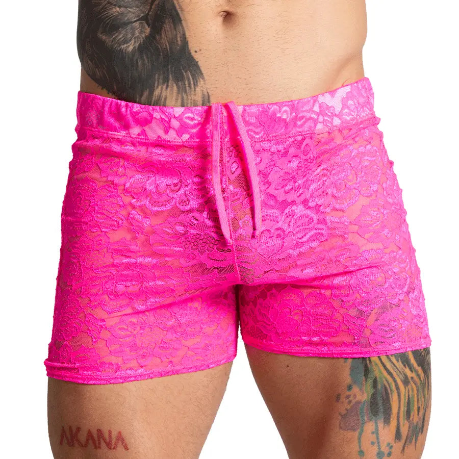 PARADISE FUCSHIA HOTSHORT - Sexy Short in fucshia lace for men