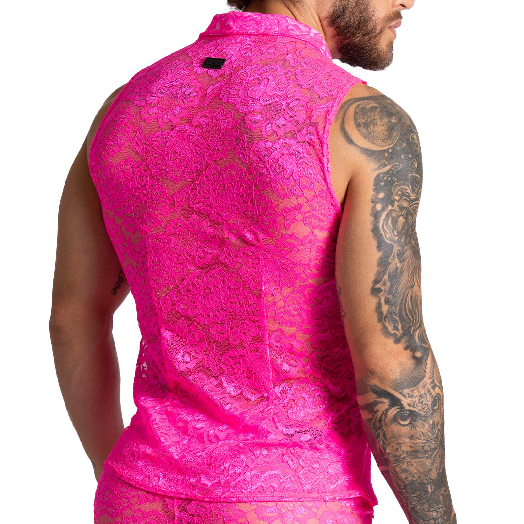 PARADISE FUCSHIA SHIRT - Men's fuchsia lace shirt, Guayabera shirt, Beach shirt