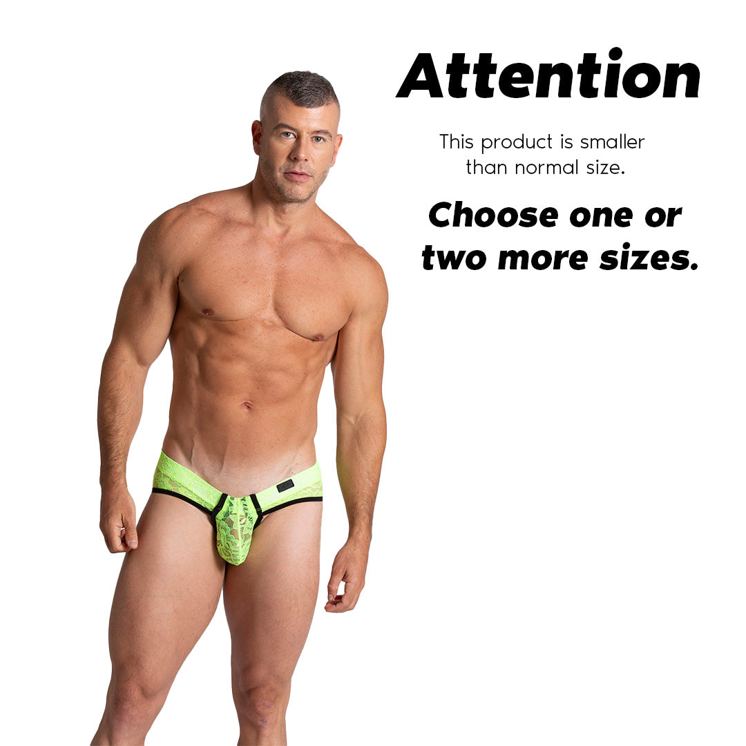 PARADISE YELLOW BRIEF - Men's underwear in yellow lace with cup that allows for enhancement