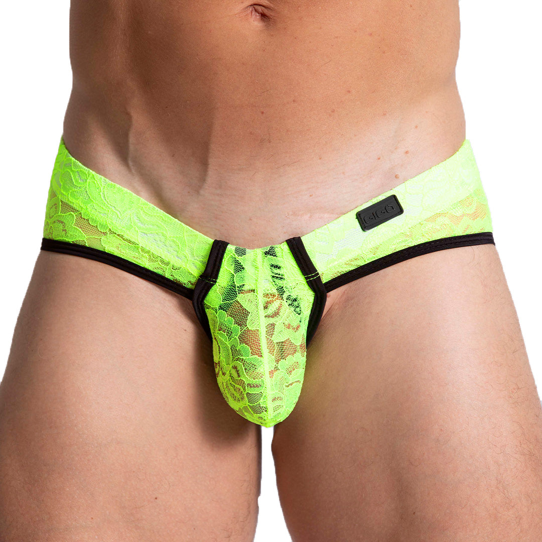 PARADISE YELLOW BRIEF - Men's underwear in yellow lace with cup that allows for enhancement