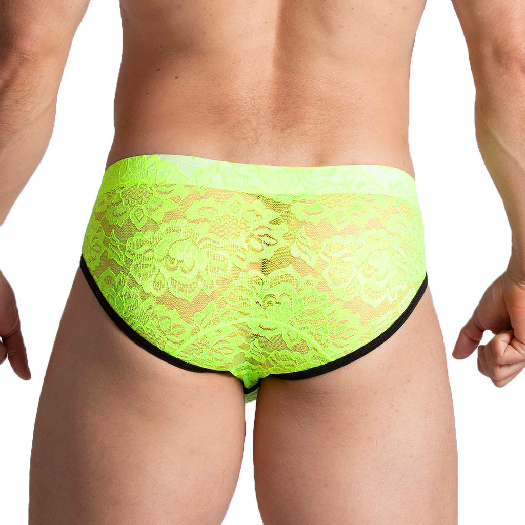 PARADISE YELLOW BRIEF - Men's underwear in yellow lace with cup that allows for enhancement