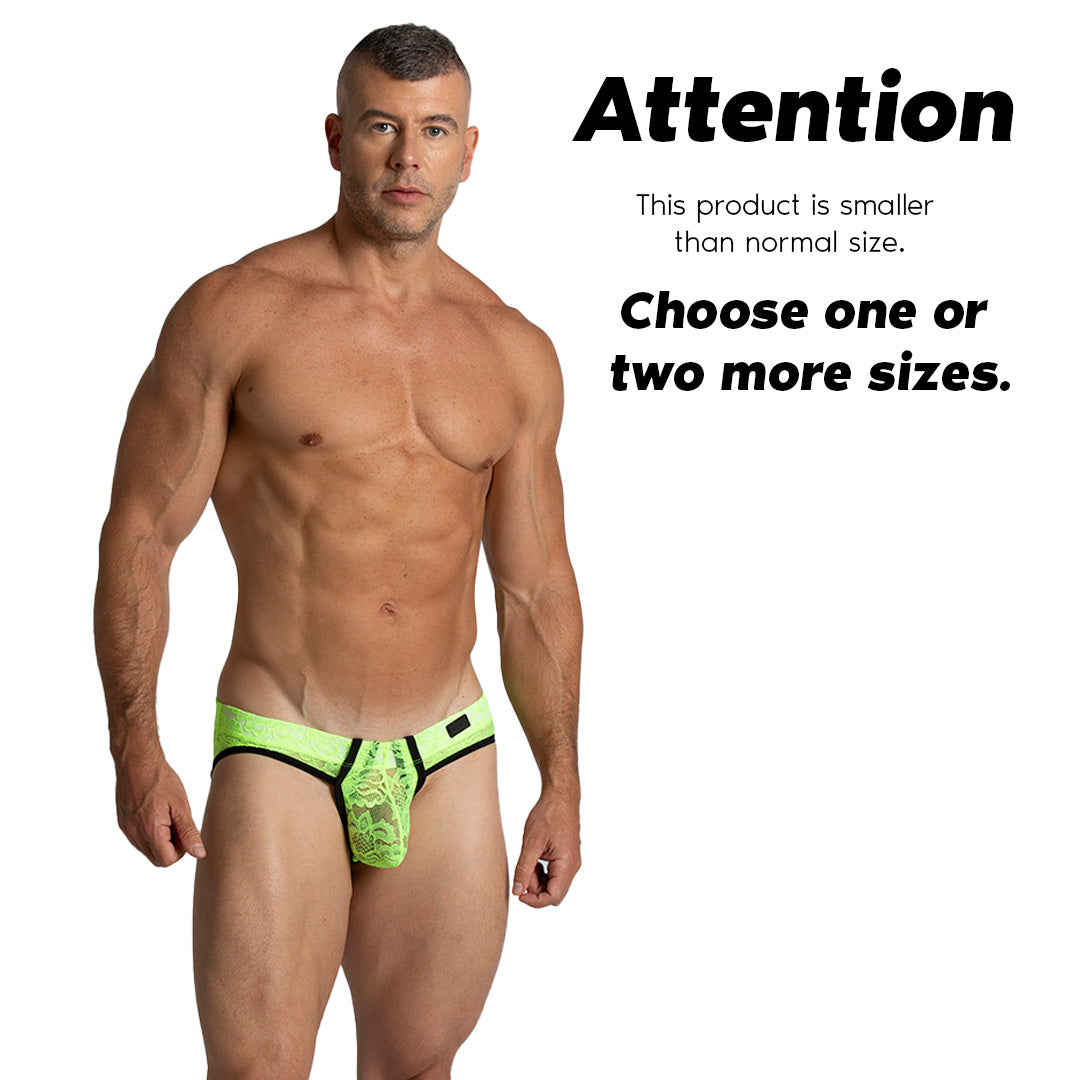 PARADISE YELLOW BRIEF JOCK - Men's underwear in yellow lace, sexy men's jockstrap with cup for enhancement