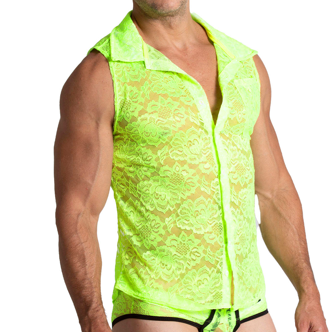 PARADISE YELLOW SHIRT - Men's Yellow Lace Shirt, Guayabera Shirt, Beach Shirt, Beach Shirt