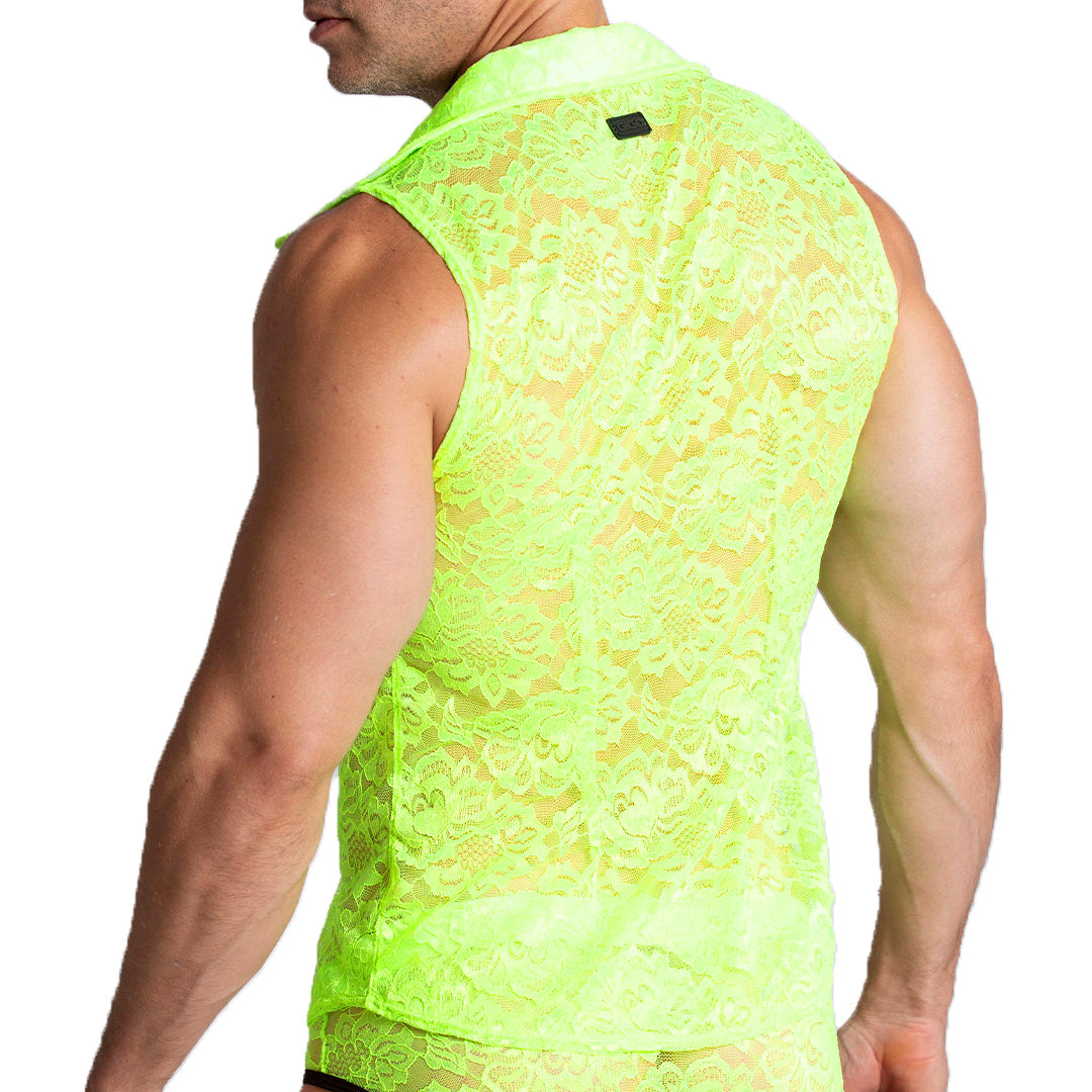 PARADISE YELLOW SHIRT - Men's Yellow Lace Shirt, Guayabera Shirt, Beach Shirt, Beach Shirt