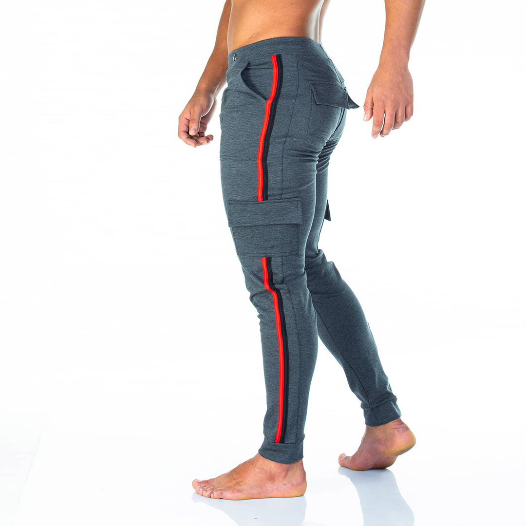 PARTY GRAY SPORTPANTS - Men's gray sport pants with pink and black stripes