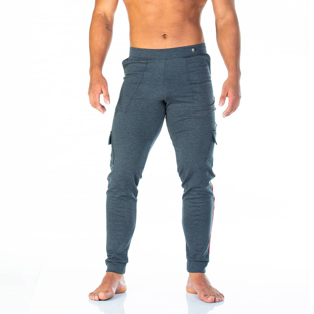 PARTY GRAY SPORTPANTS - Men's gray sport pants with pink and black stripes