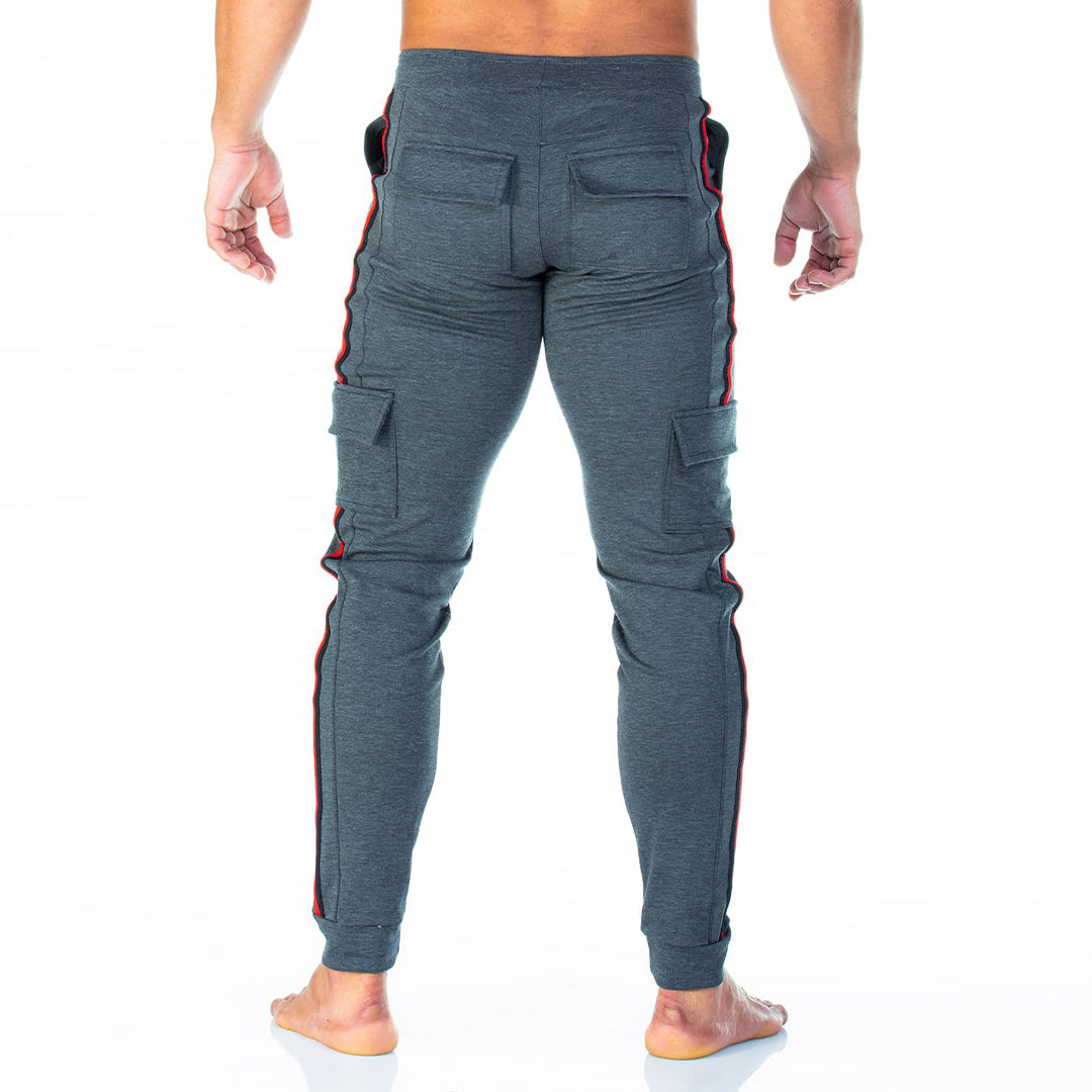 PARTY GRAY SPORTPANTS - Men's gray sport pants with pink and black stripes