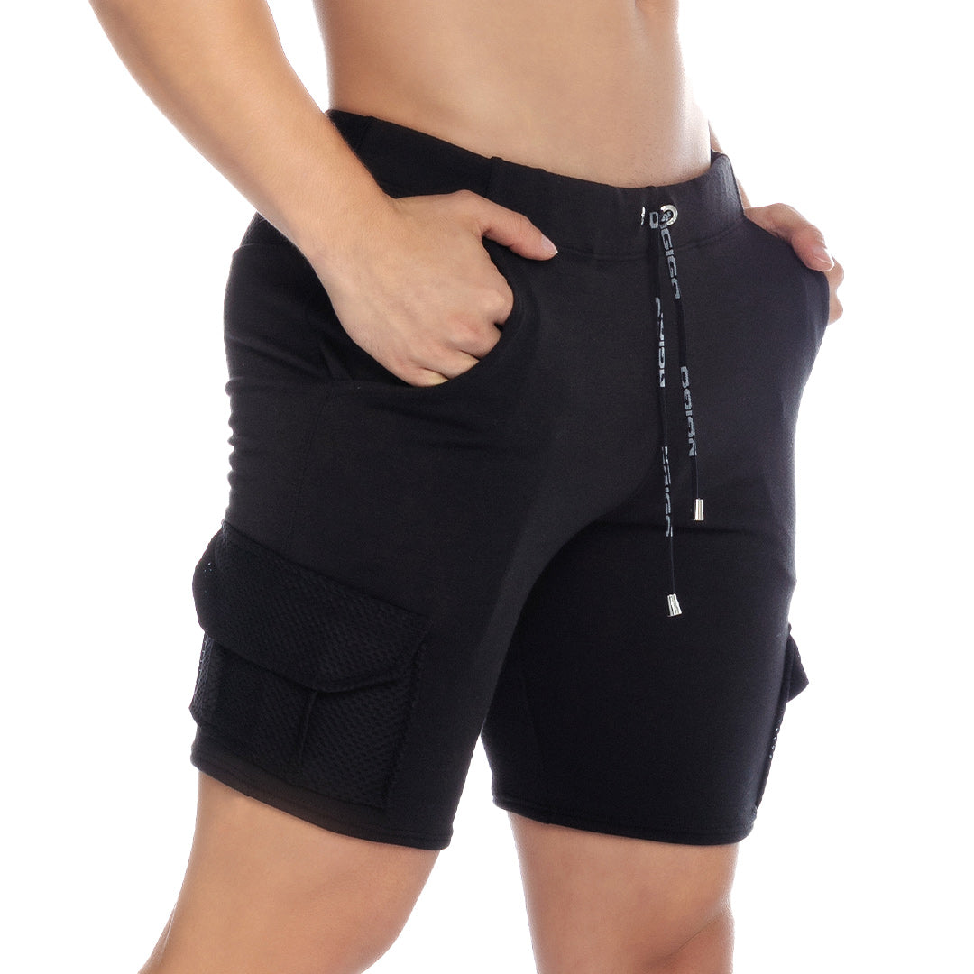 POCKET BLACK SHORT - Men's black sport shorts. Men's shorts