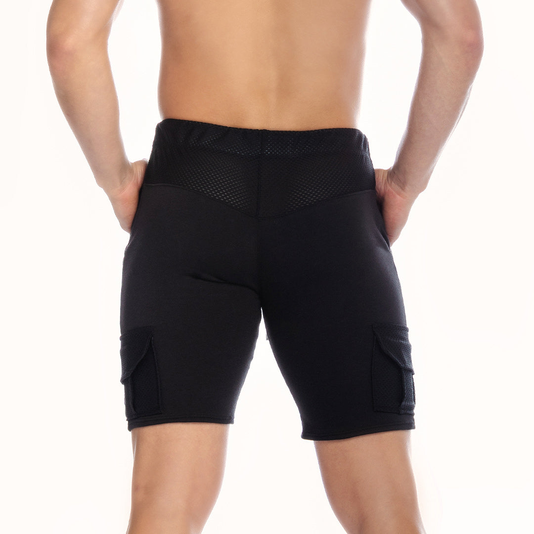 POCKET BLACK SHORT - Men's black sport shorts. Men's shorts