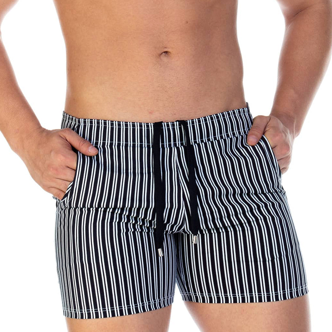 POLO BLACK BEACHWEAR - Printed men's swim shorts